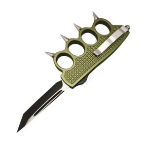 5.25inch OTF Top MACHINED KNUCKLE TRENCH AUTOMATIC KNIFE MATTE GREEN,schlagring – Bild 3